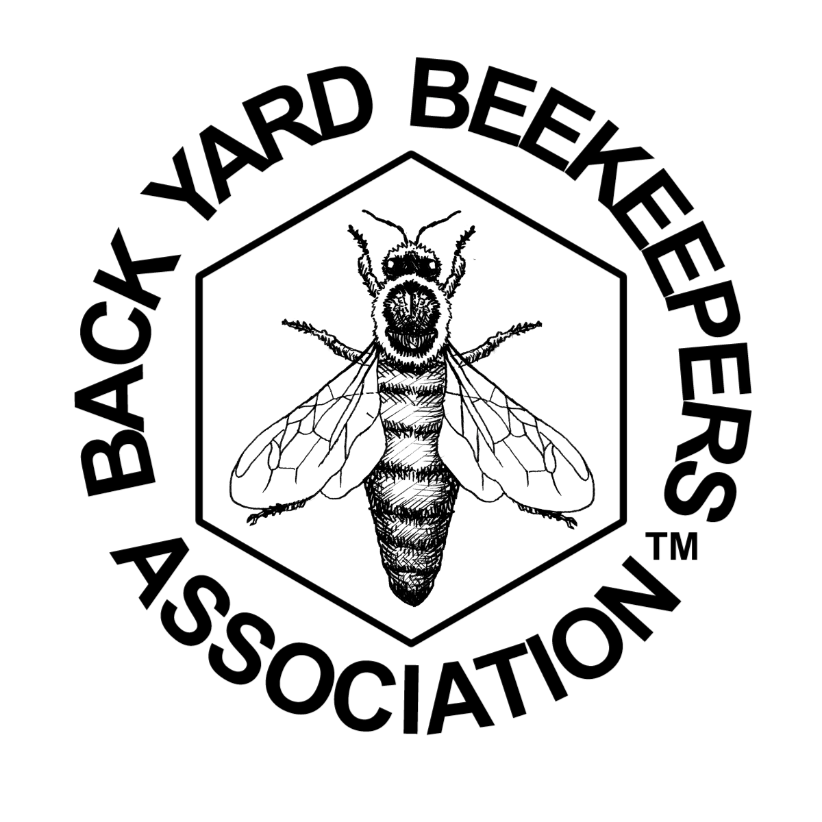 Back Yard Beekeepers Association circular seal with a honey bee in a hexagon.
