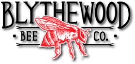 Official Blythewood Bee Company logo with a gold beehive and bees above a black wordmark.