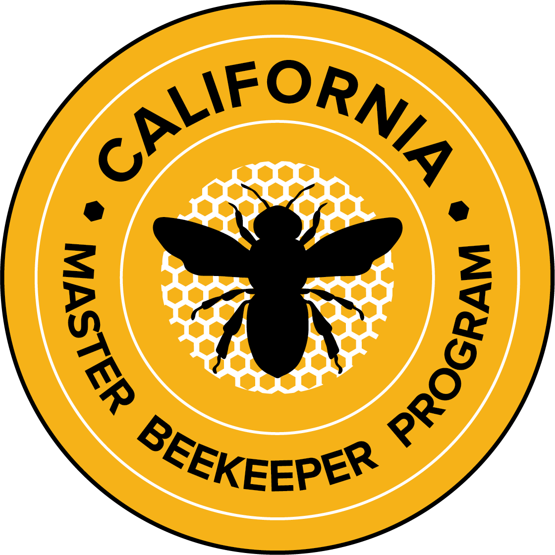 California Master Beekeeper Program circular seal with a honey bee, honeycomb, and the outline of California.