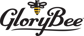 GloryBee script wordmark with a bee hovering above the G.