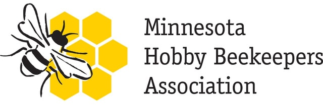 Minnesota Hobby Beekeepers wordmark beside a honey bee on a gold honeycomb hexagon.