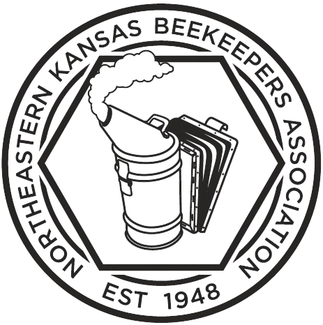 Northeastern Kansas Beekeepers Association circular seal with a yellow and black honey bee, the letters NEKBA, and a sunflower.