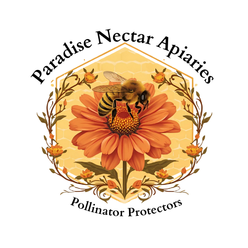 Paradise Nectar brand logo: hexagon bee-on-flower mark (first-party).