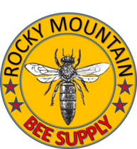 First-party Rocky Mountain Bee Supply round logo: a gold circle with a bee and the name in black and red lettering.