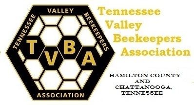 First-party Tennessee Valley Beekeepers Association logo: TVBA letters in a black honeycomb hexagon beside the club name in gold and the words Hamilton County and Chattanooga, Tennessee.