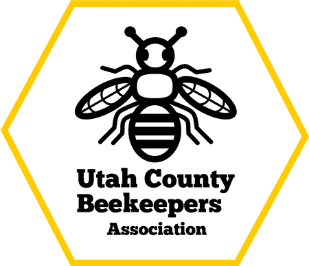 First-party Utah County Beekeepers Association logo: a black honey bee inside a yellow hexagon outline above the association name.