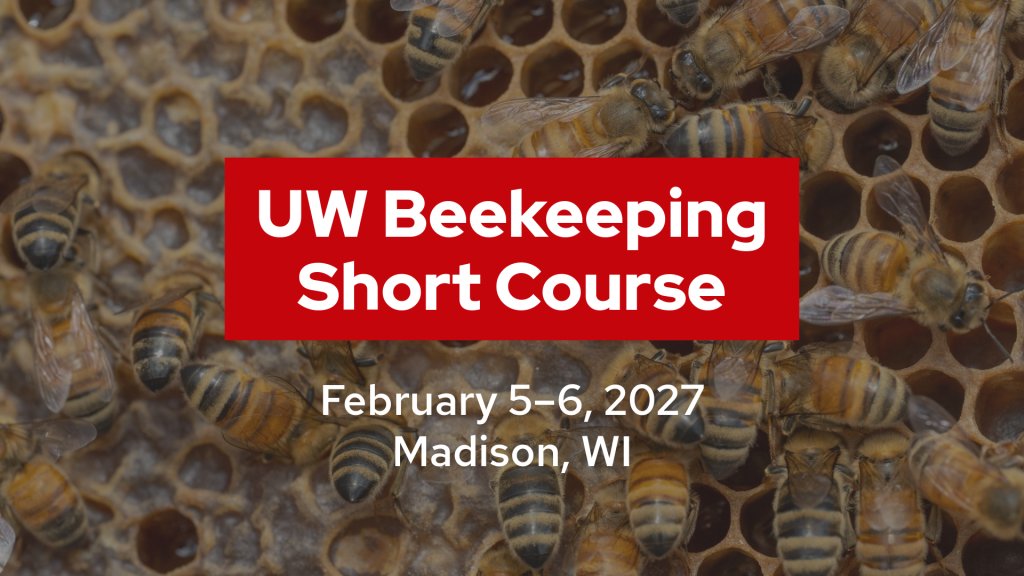 First-party UW–Madison / FISC Beekeeping Short Course header: beekeepers in white suits and veils working an open hive.