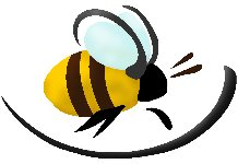 First-party Vermont Beekeeping Supply logo: a cartoon yellow and black honey bee flying over a curved black swoosh.